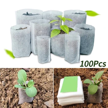 100шт Нетканых мешков для посева Биоразлагаемая сумка для питомника, Горшки для выращивания рассады в саду, Тканевые мешки для выращивания растений в помещении