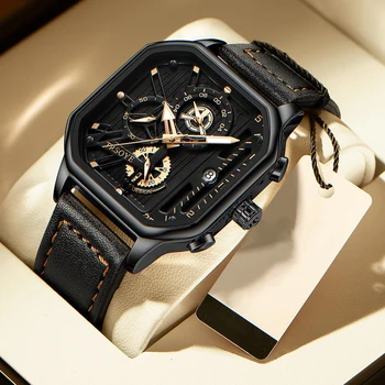 2022 Новые мужские квадратные кварцевые часы Кожаные часы Водонепроницаемые светящиеся модные часы для мужчин наручные часы люксовых брендов