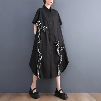 2023 Новое поступление, японский стиль, лоскутная блузка в горошек и полоску, шикарная уличная модная блузка для девочек, Летнее платье, Женское повседневное платье Миди