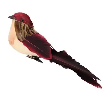 5 цветов искусственных птиц с зажимом для декора садовой елки красного цвета