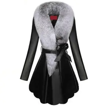 9XL! Пальто в стиле пэчворк с большим воротником, женское зимнее новое пальто, женские куртки с длинным рукавом, куртка из искусственной кожи, пальто из искусственного меха