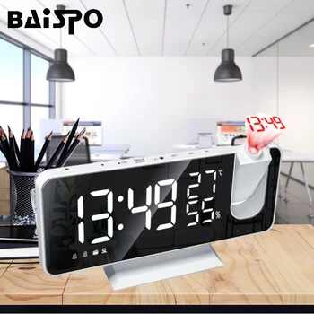 BAISPO Светодиодный Цифровой Потолочный проекционный будильник, Usb-будильник, Fm-радио с термометром, Календарь, Настольные 3-цветные Цифровые часы