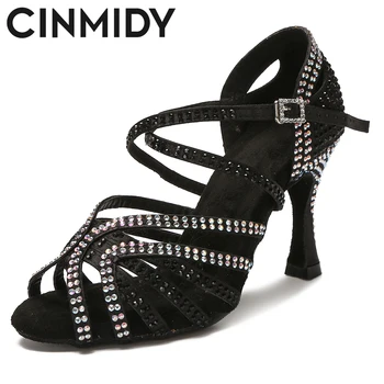 CINMIDY/ Женская танцевальная обувь для латиноамериканского танго, сальсы, бальных танцев, обувь для латиноамериканских танцев для девочек, женские сандалии на мягкой подошве, женская обувь для вечеринок