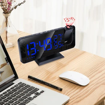 FM-радио Светодиодный цифровой умный будильник Настольные электронные настольные часы USB-будильник с проекцией времени повтора на 180 °