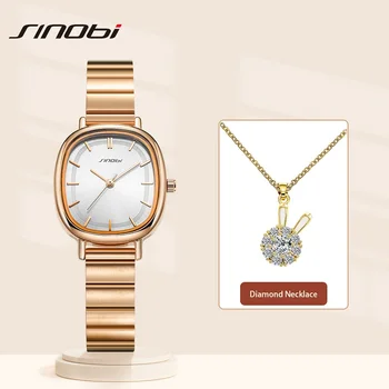 SINOBI Элегантные женские часы Набор женских часов Бриллиантовое ожерелье для красивой девушки Лучшие роскошные женские кварцевые наручные часы Лучшие подарки