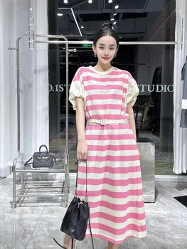 SuperAen 2023 Летнее Новое Женское платье в Корейскую модную полоску свободного кроя с пышными рукавами Оверсайз