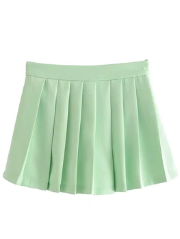 YENKYE 2023 Женские светло-зеленые Плиссированные Шорты, юбки, Винтажная женская юбка с боковой молнией и высокой талией