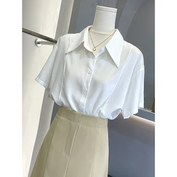 Белые женские рубашки, летний новый дизайн 2023, легкие элегантные офисные женские топы с короткими рукавами