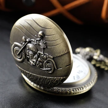 Бронзовый рыцарь с черепом, винтажные кварцевые карманные часы в стиле стимпанк, мужское и женское ожерелье, подвеска с цепочкой, Рождественский подарок Reloj