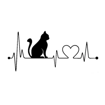 Виниловая наклейка с изображением сердцебиения кошки, креативные Автомобильные наклейки, Стайлинг для грузовиков, автоаксессуары, черный / серебристый, 20 см * 8 см