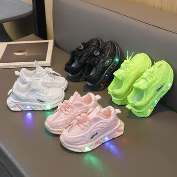 Детские Кроссовки для бега, обувь с подсветкой, повседневная спортивная обувь для мальчиков, Дышащая легкая Обувь для девочек, Обувь для малышей со светодиодной подсветкой
