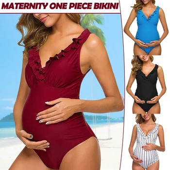 Женский цельный купальник для беременных, бикини, летний однотонный купальник, пляжное платье для беременных для отдыха на море