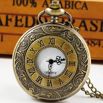 Карманные часы с римскими цифрами в стиле ретро с цепочкой-брелоком, мужские кварцевые карманные часы с полым циферблатом в виде скелета, подарки