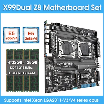 Комплект материнской платы SZMZ X99 Dual Z8 с Двойным процессором Intel Xeon E5 2686 V4 4* 32GB 2133MH DDR4 ECC REG RAM Server Mainboard KIt