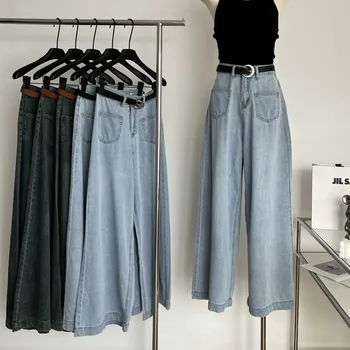 Лаури Лаки, Новые джинсы с высокой талией и широкими штанинами, женские винтажные свободные синие джинсовые брюки длиной до щиколоток, Весна 2023, уличная одежда