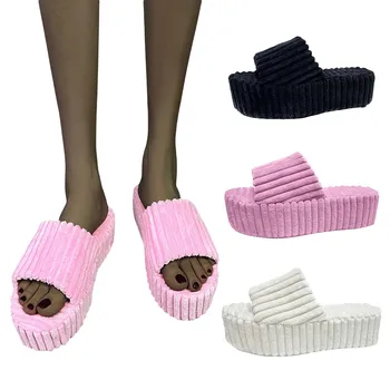 Летние мохнатые тапочки, Женские сандалии с открытым носком, женские сандалии-шлепанцы на плоской подошве, элегантные женские сандалии