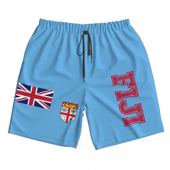 Летние мужские пляжные шорты с 3D-принтом флага страны Фиджи из полиэстера 2023, летние штаны для бега с карманами на пляже