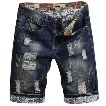 Летние Новые модные мужские рваные короткие джинсы 2023, повседневные джинсовые шорты в стиле ретро с большими дырками, мужская брендовая одежда
