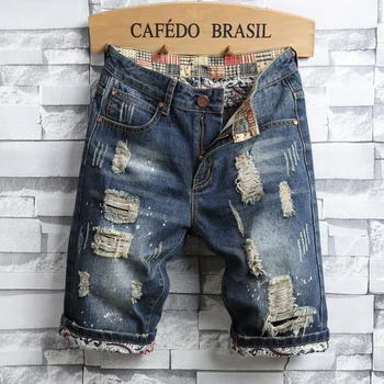 Летние новые мужские Винтажные рваные джинсы Уличная одежда ole Slim Denim Мужская брендовая одежда