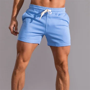 Летние хлопчатобумажные повседневные шорты для мужчин, для бодибилдинга, спортивные тонкие бермуды, для тренажерного зала, для фитнеса, для бега, тренировочные брюки, мужские однотонные спортивные штаны