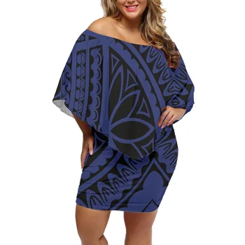 Летняя мини-юбка Высококачественная одежда с полинезийским племенным принтом, Дышащее Элегантное женское платье с коротким рукавом вокруг бедер