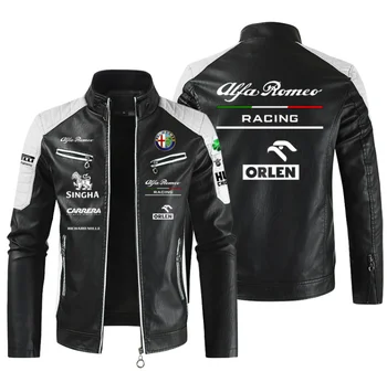 Логотип ALFA ROMEO Мужские кожаные куртки повседневное пальто мужская модная мотоциклетная куртка Пальто Мужская флисовая теплая приталенная верхняя одежда