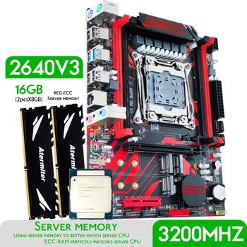 Материнская плата Atermiter D4 DDR4 X99 в комплекте с процессором Xeon E5 2640 V3 LGA2011-3 2шт X 8 ГБ = 16 ГБ оперативной памяти 3200 МГц DDR4 REG ECC