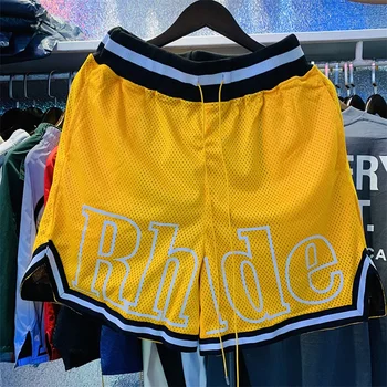 Модные шорты RHUDE 2022SS, баскетбольные спортивные штаны из сетчатой ткани, повседневные мужские и женские шорты