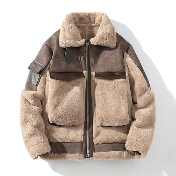 Мужская толстая куртка из искусственного кроличьего меха, зимняя теплая верхняя одежда, повседневное пальто из замши в стиле пэчворк, Большие размеры M-5XL