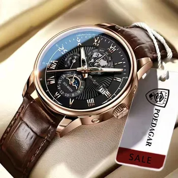 Мужские наручные часы POEDAGAR в деловом стиле Люксового бренда, светящиеся водонепроницаемые спортивные часы, Мужской Кожаный ремешок, кварцевые часы с датой,
