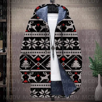 Мужское плюшевое толстое пальто с длинными рукавами, кардиган, Рождественское пальто с капюшоном из овечьей шерсти с 3D принтом, толстая теплая куртка унисекс