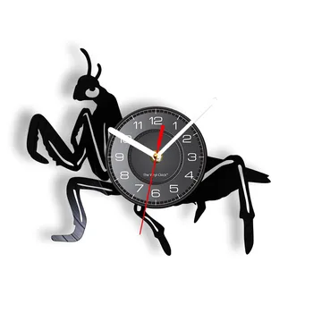Настенные часы с силуэтом богомола, насекомые, животные, настенные часы из настоящей виниловой пластинки, настенный декор, подарок для зоологов