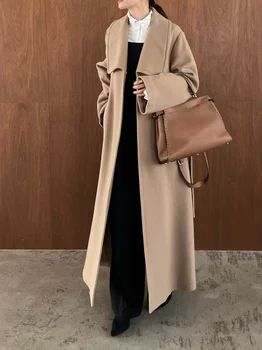 Неплоэ, Однотонные Свободные Куртки трапециевидной формы с длинным рукавом, Японская Простая Винтажная Верхняя Одежда Casaco Feminino, Шерстяное пальто с большим отворотом