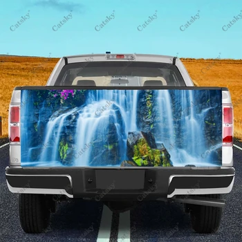 Обертка задней двери грузовика с пейзажем водопада, HD-наклейка с графикой, универсальная, подходит для полноразмерных грузовиков, устойчива к атмосферным воздействиям и безопасна для автомойки