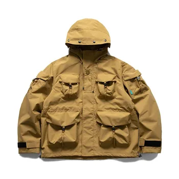 Осенняя новинка 2023 года, мужская однотонная трехмерная куртка с капюшоном с несколькими карманами, молодежное пальто Day Tide в стиле ретро