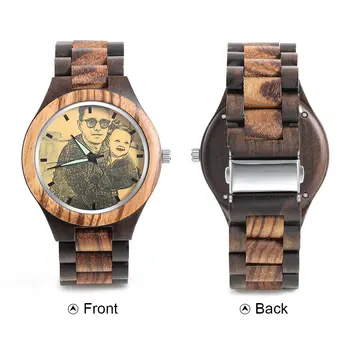 Персонализированный мужской деревянный ремешок для часов с гравировкой и фотографией, наручные часы с уникальным логотипом, креативные подарки на годовщину дня Отца