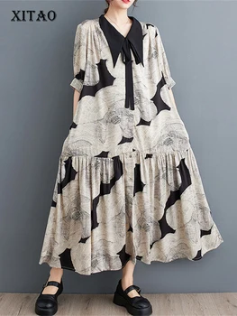Платье на завязках XITAO Goddess Fan Повседневный стиль Свободное Элегантное платье с принтом Goddess Fan 2023 Летнее Свободное платье WLD11539