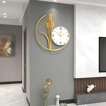 Пшеничные настенные часы для гостиной, современные подвесные часы для столовой, бытовые легкие роскошные креативные декоративные настенные часы для кухни