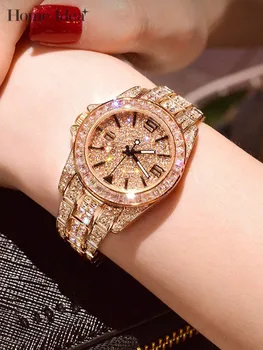 Роскошные кварцевые часы из тонкой стали со стразами, женские Модные офисные женские наручные часы с браслетом из розового золота