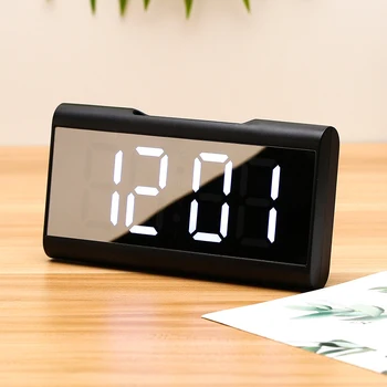 Светодиодный будильник, Цифровые настольные часы, Электронное зеркало с изогнутым экраном, температурные часы для домашнего декора в спальне с функцией повтора