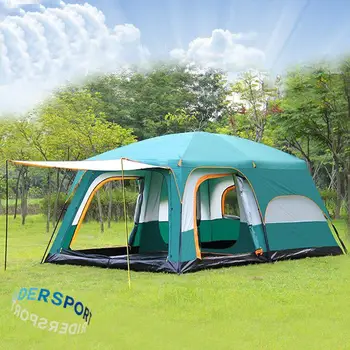 Семейная палатка на 5-8 человек для кемпинга на открытом воздухе, Двухслойная ткань, Ветрозащитная Защита от Солнца, Борьба с комарами, Две Спальни, Одна гостиная