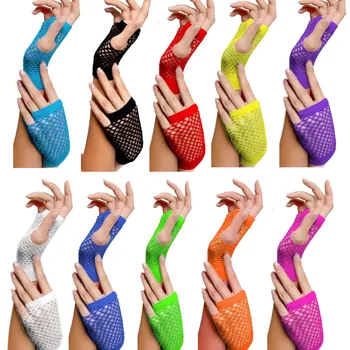 Сетчатые перчатки Летние Женские и женские короткие Сетчатые ажурные перчатки в стиле 80-х, готический панк-рок, костюмированная вечеринка, перчатки без пальцев