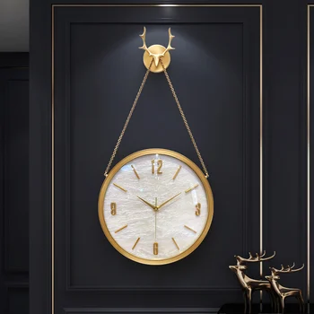 Современные простые латунные настенные часы домашний светильник для гостиной роскошные настенные часы украшение входа креативные часы на стене