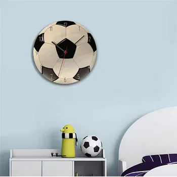 Футбольные Деревянные 3D настенные часы современного дизайна, бело-черная настенная роспись Horloge, декор спальни стадиона для занятий спортом, подарок для мальчиков-подростков