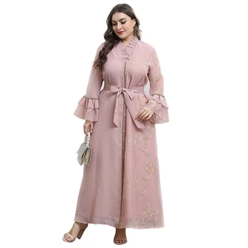 Шикарное розовое платье-качели для женщин, летнее платье больших размеров, платье макси с рукавами-трубами